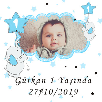 Baby Fil Mavi  Temalı Kare Parti Afiş