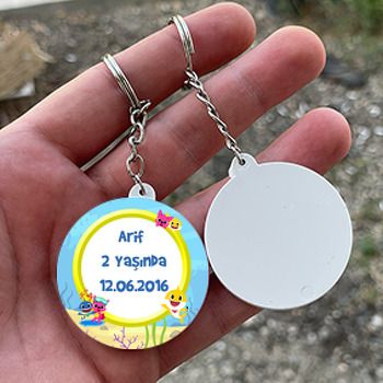 Sevimli Köpek Balığı Temalı Daire Plastik Anahtarlık