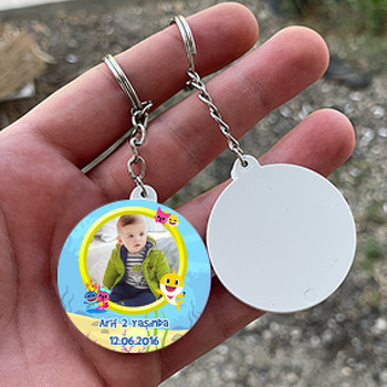 Sevimli Köpek Balığı Temalı Resimli Daire Plastik Anahtarlık