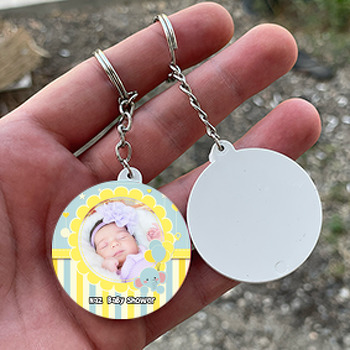 Baby Shower Fil Temalı Resimli Daire Plastik Anahtarlık