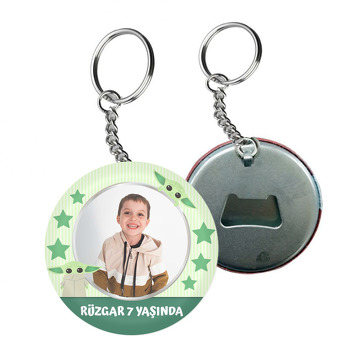 Baby Yoda Yeşil Fon Temalı Resimli Arkası Açacak Anahtarlık