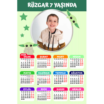 Baby Yoda Yeşil Fon Temalı Takvim Magnet