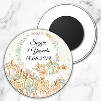 Bal Kabağı Temalı Daire Plastik Hediyelik Magnet