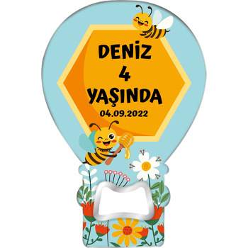Bal Tutan Arı ile Petek Çerçeve Temalı Balon Ahşap Magnet 