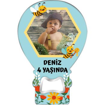 Bal Tutan Arı ile Petek Çerçeve Temalı Balon Ahşap Magnet 