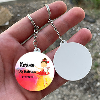 Balerin Temalı Diş Buğdayı Daire Plastik Anahtarlık