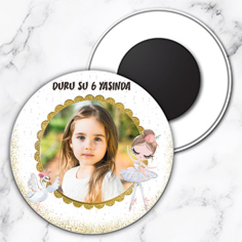 Balerin ve Kuğu  Temalı Resimli Daire Plastik Magnet