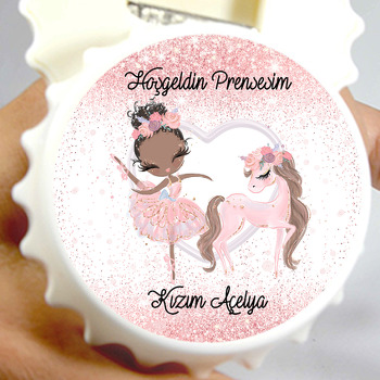 Balerin Ve Pembe Unicorn Temalı Kapak Şekilli Magnet Açacak