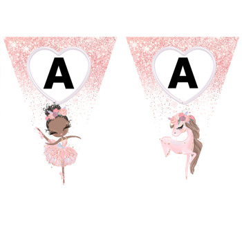 Balerin Ve Pembe Unicorn Temalı Parti Banner Flama