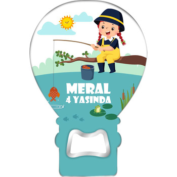 Balıkçı Kız Çocuk Temalı Balon Ahşap Magnet 