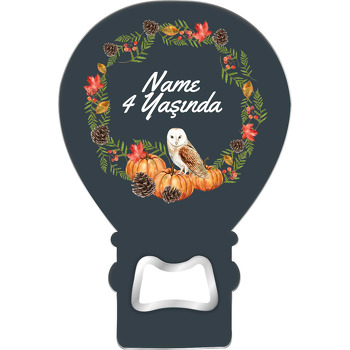 Balkabağı ile Baykuş Ayrıntılı Çerçeve Temalı Balon Ahşap Magnet 