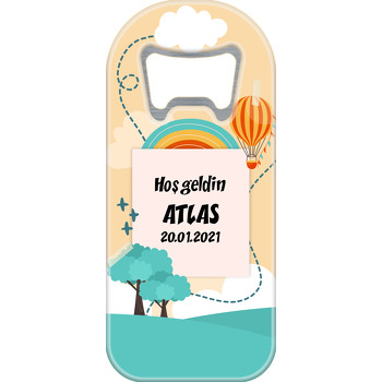 Balon ve Gökkuşağı Krem Fon Temalı Uzun Magnet Açacak