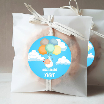 Balonla Uçan Bebek ile Mavi Fon Temalı Sticker