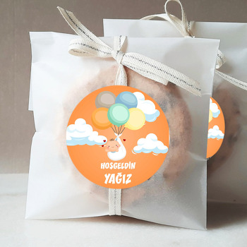 Balonla Uçan Bebek ile Turuncu Fon Temalı Sticker