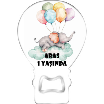 Balonlarla Uyuyan Fil Temalı Balon Ahşap Magnet 