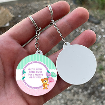 Balonlu Ayıcık Temalı Daire Plastik Anahtarlık