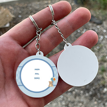 Balonlu Ayıcık Temalı Daire Plastik Anahtarlık