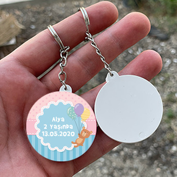 Balonlu Ayıcık Temalı Daire Plastik Anahtarlık