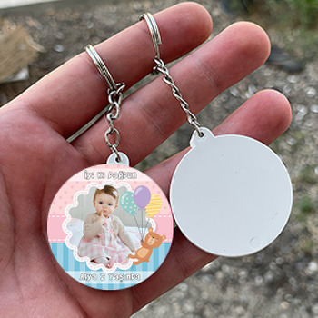 Balonlu Ayıcık Temalı Resimli Daire Plastik Anahtarlık