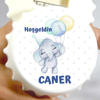 Balonlu Bebek Fil ile Puantiye Fon Temalı Kapak Şeklinde Magnet Açacak