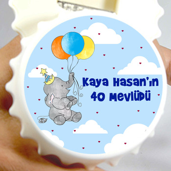 Balonlu Fil ile Kalpli Balonlar Temalı Kapak Şekilli Magnet Açacak