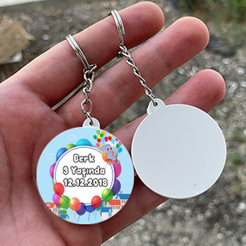 Balonlu Fil  Temalı Daire Plastik Anahtarlık