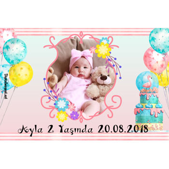Balonlu Flamingo Temalı Doğum Günü Magnet
