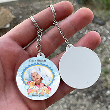 Balonlu Hayvanlar Temalı Resimli Daire Plastik Anahtarlık