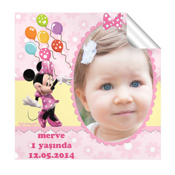 Balonlu Minnie Mouse Temalı  Kare Etiket