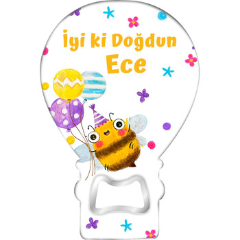 Balonlu Neşeli Yavru Arı Temalı Balon Ahşap Magnet 