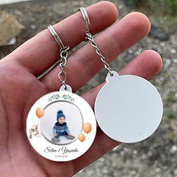 Balonlu Sevimli Fare Temalı Daire Plastik Anahtarlık