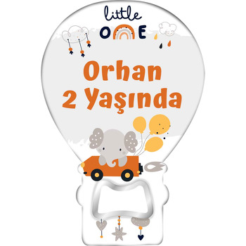 Balonlu Turuncu Araba ile Fil Temalı Balon Ahşap Magnet 