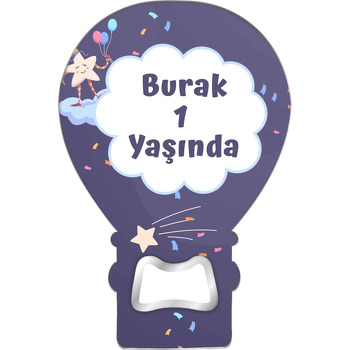 Balonlu Yıldız ile Bulut Çerçeve Temalı Balon Ahşap Magnet 