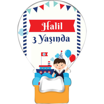 Bandırma Vapuru ile Bayram Çocuğu Temalı Balon Ahşap Magnet 