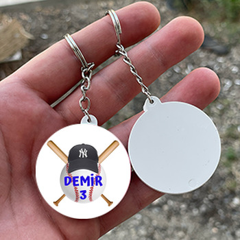 Baseball Topu ile Şapkası Temalı Daire Plastik Doğum Günü Anahtarlık