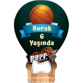 Basketbol Potası ile Topu Temalı Balon Ahşap Magnet 