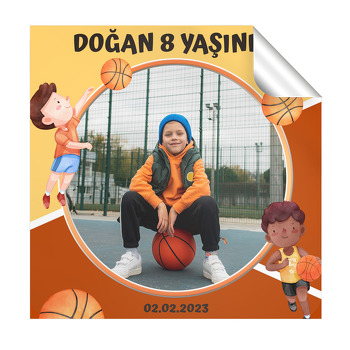 Basketbolcu Temalı Doğum Günü Kare Etiket