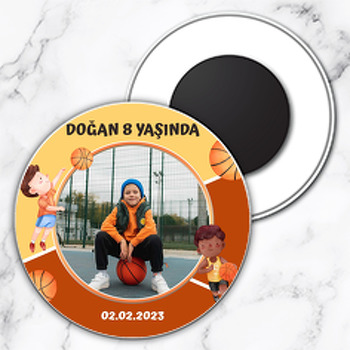 Basketbolcu Temalı Resimli Daire Plastik Magnet