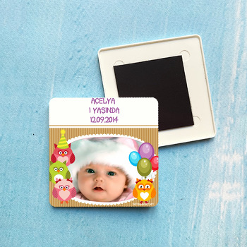 Baykuş Çerçeveli Plastik Kare Magnet