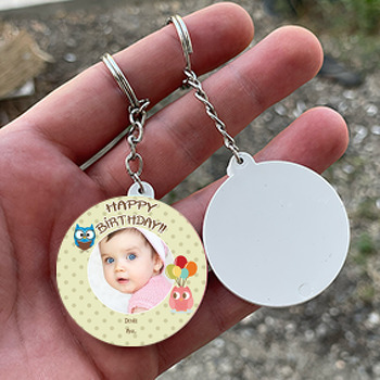 Baykuş Temalı Daire Plastik Anahtarlık 2