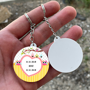 Baykuş Temalı Daire Plastik Anahtarlık
