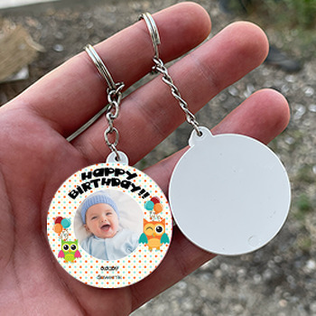 Baykuş Temalı Daire Plastik Anahtarlık