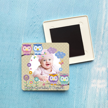 Baykuş Temalı Kare Plastik Kare Magnet