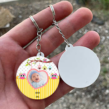 Baykuş Temalı Resimli Daire Plastik Anahtarlık