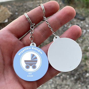 Bebek Arabalı Temalı Hoşgeldin Bebek Daire Plastik Anahtarlık