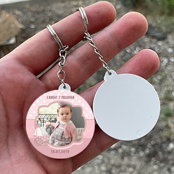 Bebek Arabası Temalı Resimli Daire Plastik Anahtarlık