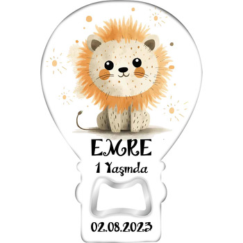 Bebek Aslan ile Soft Benekler Temalı Balon Ahşap Magnet 