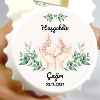 Bebek Ayakalrı ile Yapraklar Temalı Kapak Şekilli Magnet Açacak