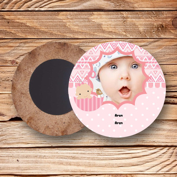 Bebek Sepeti Temalı Hoşgeldin Bebek Ahşap Daire Magnet