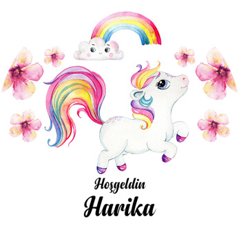Bebek Unicorn ile Gökkuşağı Temalı Akrilik Daire Magnet